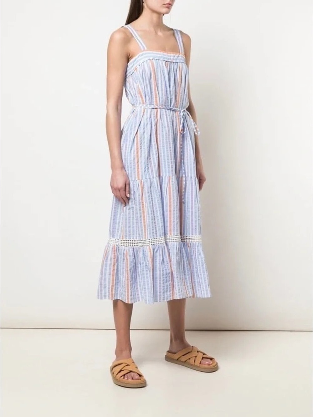 Lemlem Bahiri Sweepy Striped Dress in Light Sky Blue Stripe, Size S